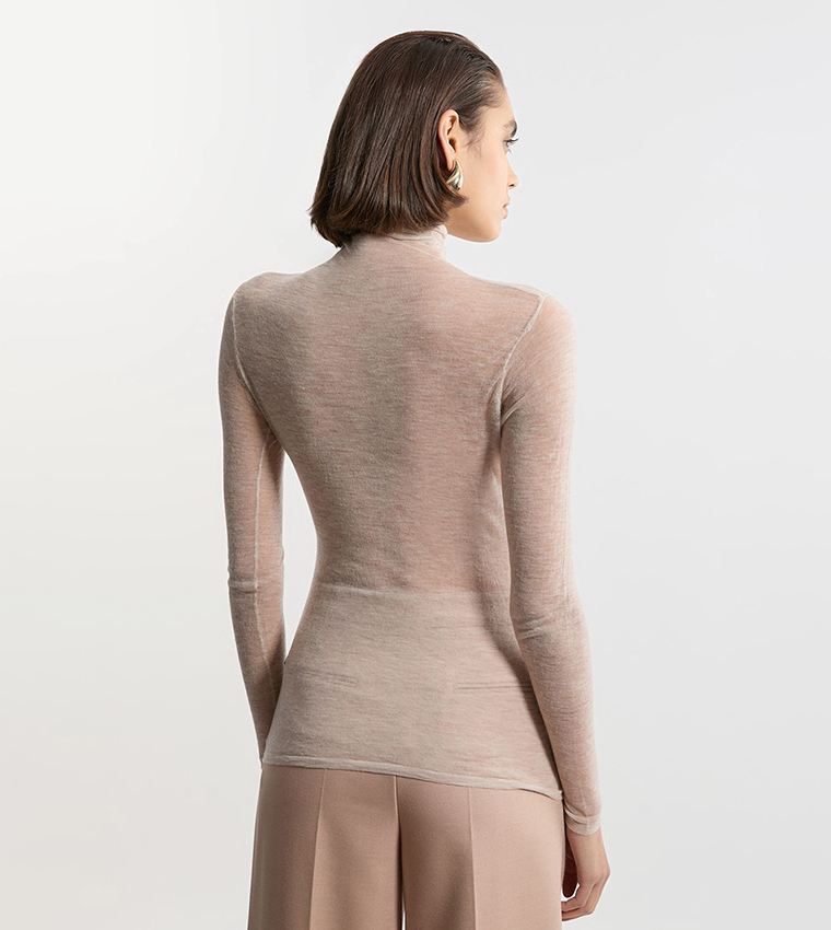 Wool Sheer Turtleneck Sweater