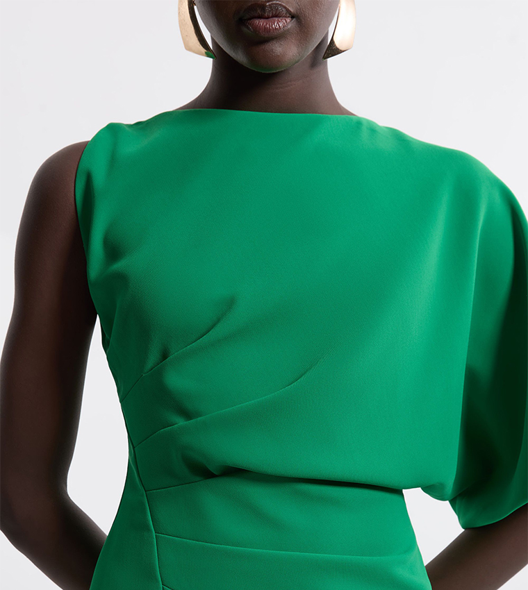 Petite Fluid Tailored Asymmetric Sleeves Maxi Dress