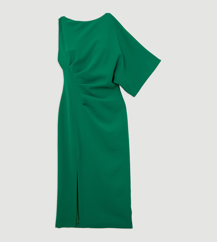 Petite Fluid Tailored Asymmetric Sleeves Maxi Dress