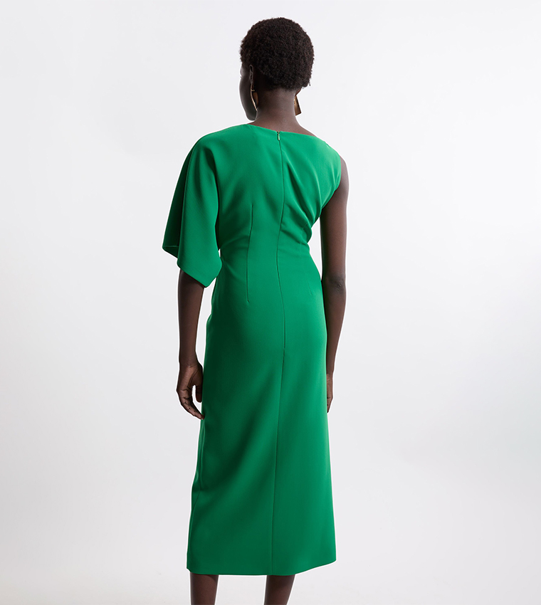 Petite Fluid Tailored Asymmetric Sleeves Maxi Dress