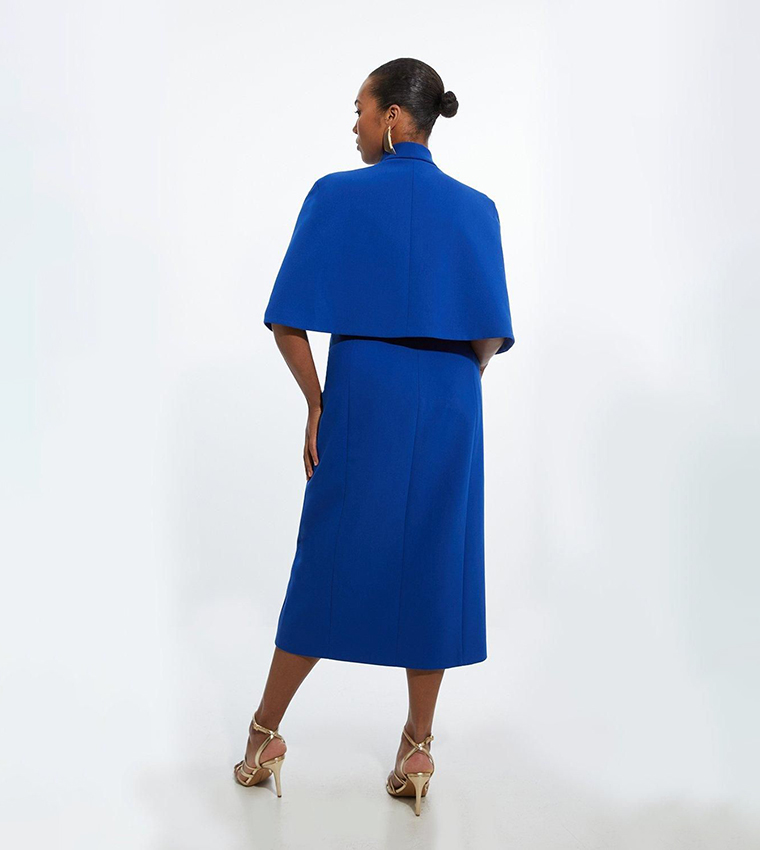 Buy Karen Millen Curve Clean Tailored Tuxedo Cape Sleeves Midi Blazer Dress  In Blue | 6thstreet UAE