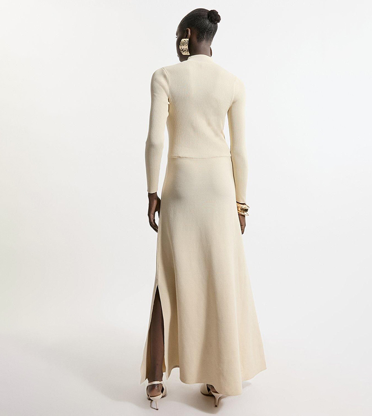 Petite Viscose Blend Ribbed Belted Midi Dress