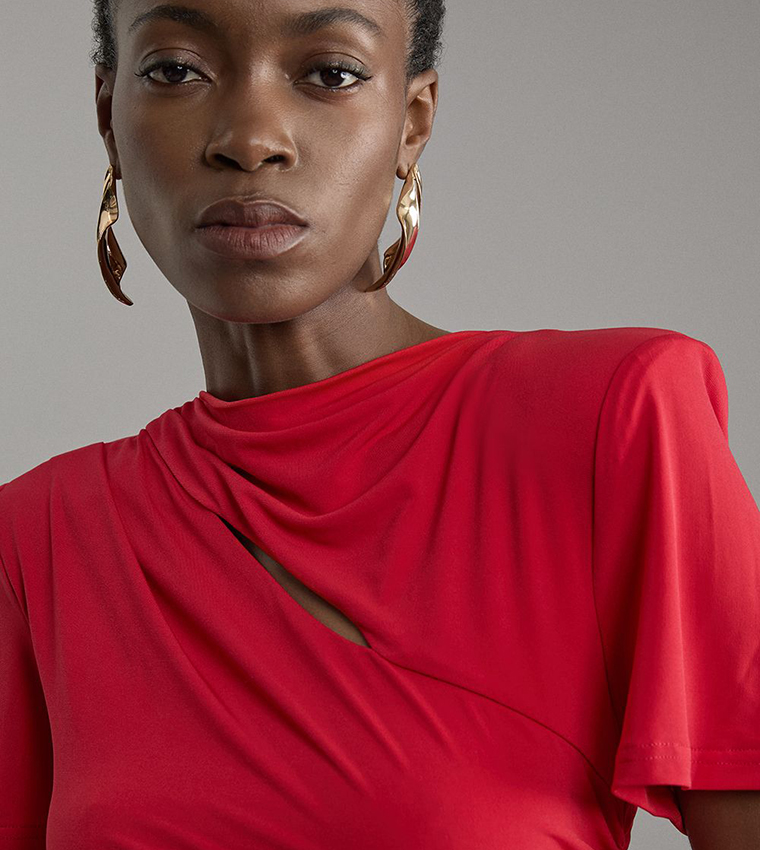 Crepe Ruched Detail Bodysuit Top