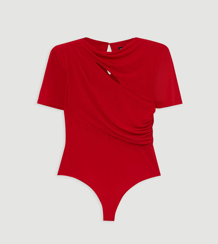 Crepe Ruched Detail Bodysuit Top