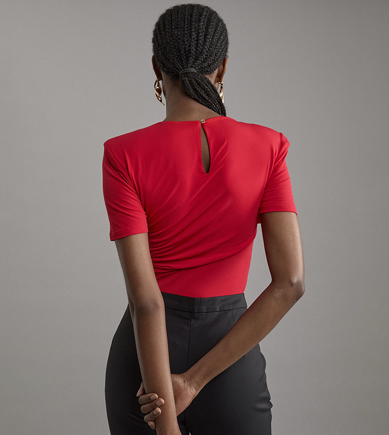 Crepe Ruched Detail Bodysuit Top