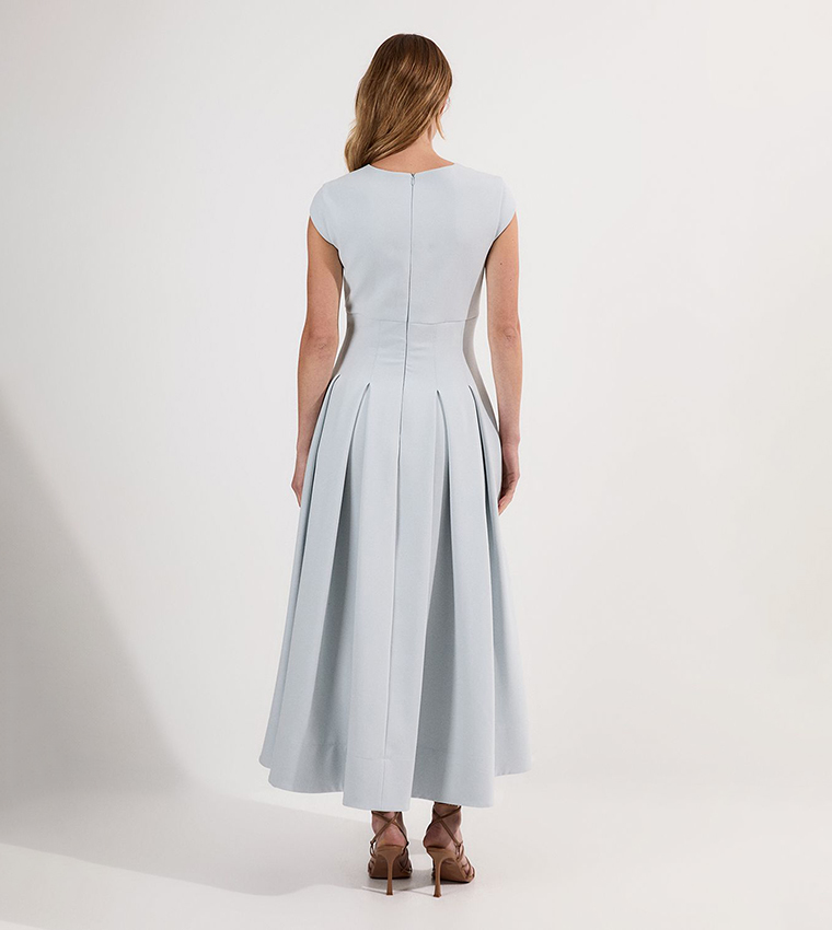 Compact Stretch Square Neck Full Skirted Midi Dress