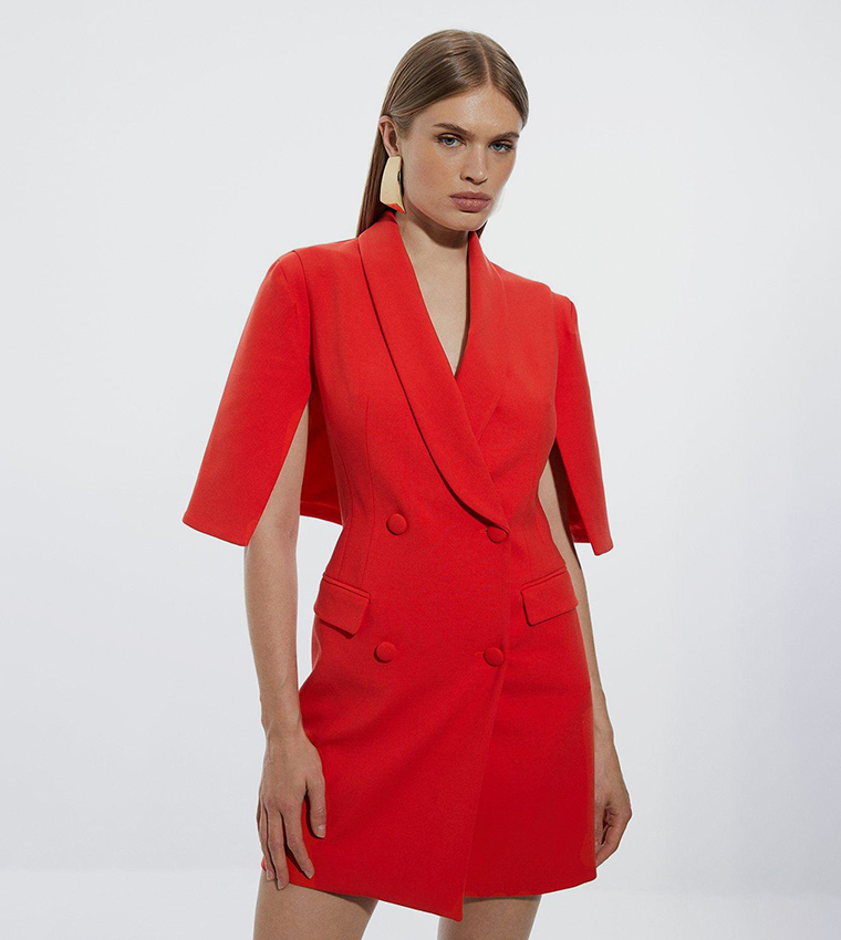 Tall Compact Stretch Tailored Tuxedo Cape Sleeves Mini Blazer Dress