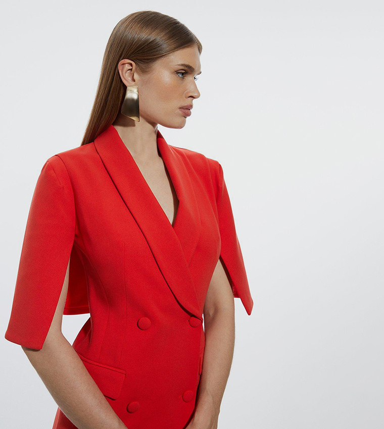 Tall Compact Stretch Tailored Tuxedo Cape Sleeves Mini Blazer Dress