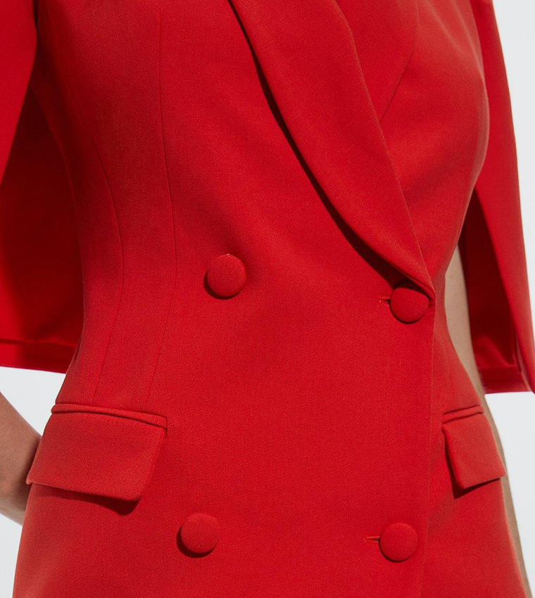 Tall Compact Stretch Tailored Tuxedo Cape Sleeves Mini Blazer Dress