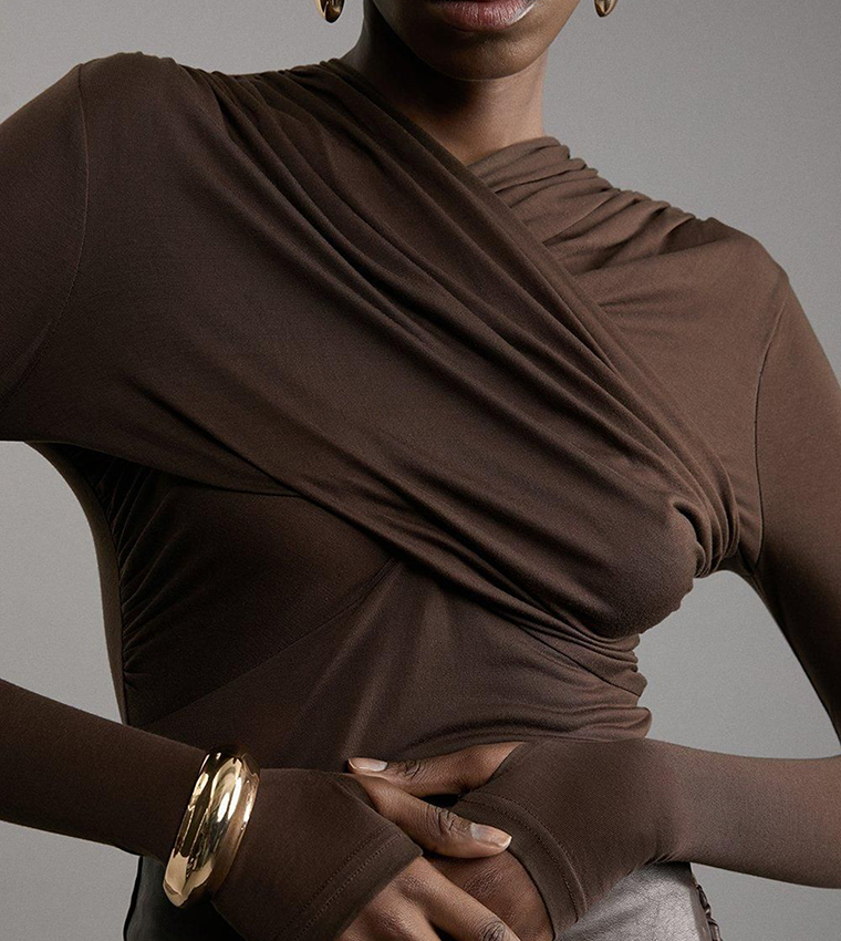 Premium Tencel Jersey Wrap Detail Long Sleeves Top