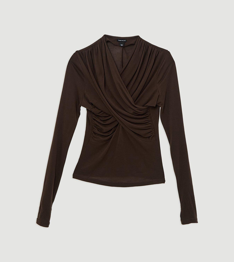 Premium Tencel Jersey Wrap Detail Long Sleeves Top