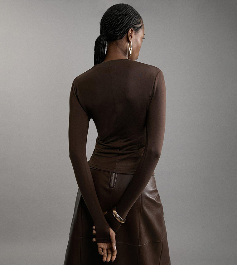 Premium Tencel Jersey Wrap Detail Long Sleeves Top