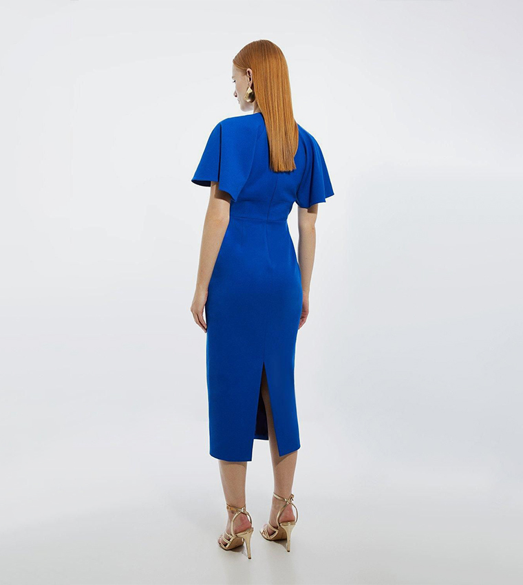 Buy Karen Millen Crepe Ruffle Sleeves Tailored Midi Pencil Dress In Blue | 6thstreet Saudi Arabia Buy Karen Millen Crepe Ruffle Sleeves Tailored Midi Pencil Dress In Blue | 6thstreet Saudi Arabia