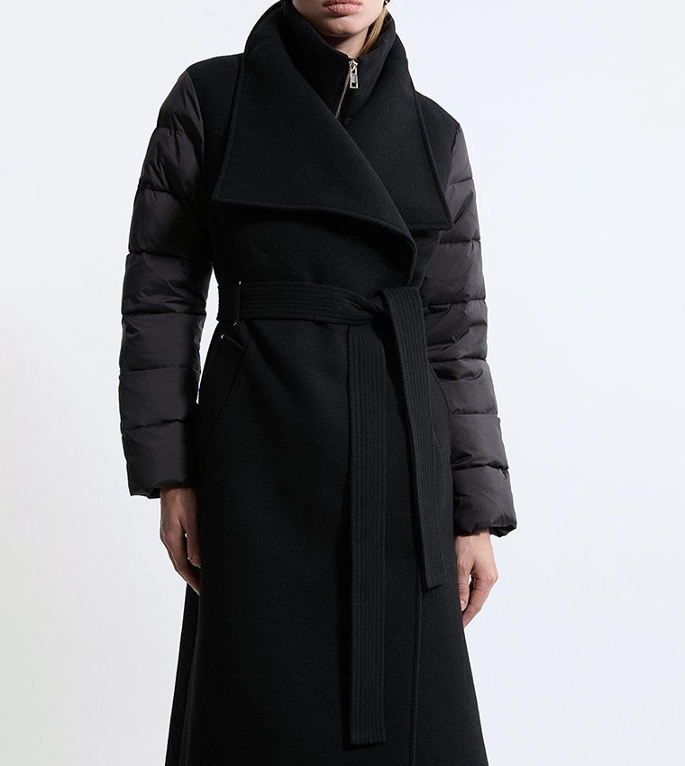 Hybrid Puffer Belted Midi Coat