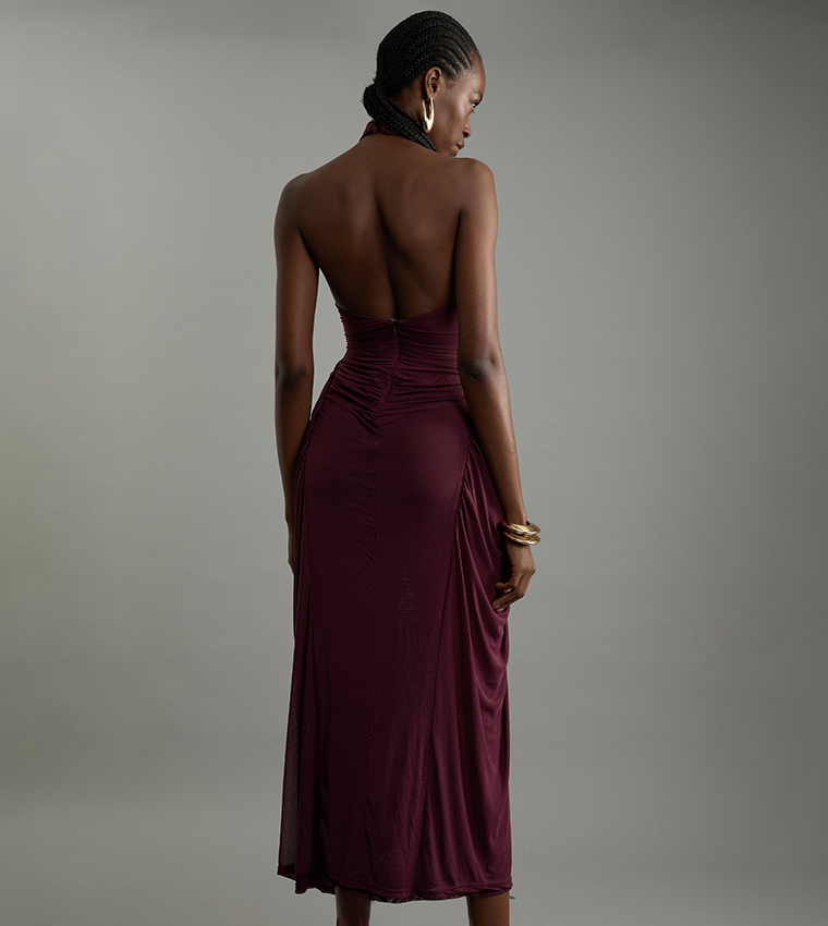 Petite Jersey Mesh Halterneck Midi Dress