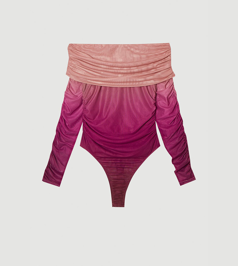 Ombre Jersey Mesh Bardot Bodysuit Top