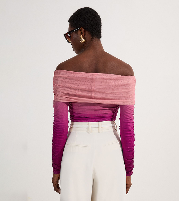Ombre Jersey Mesh Bardot Bodysuit Top