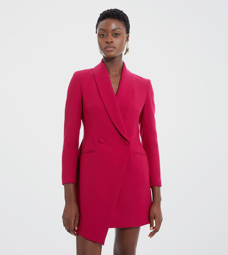 Buy Karen Millen Petite Double Breasted Asymmetric Blazer Dress In Red ...