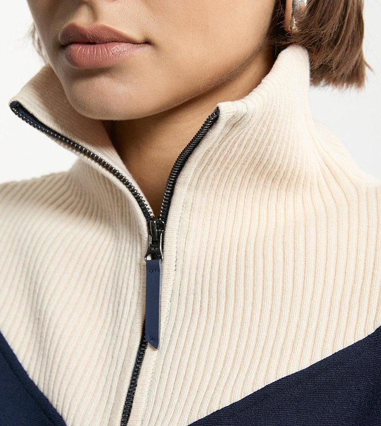 Zip Through Collared Knit Poncho
