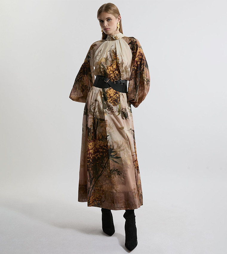 Lydia Millen Petite Silk Border Print Belted Maxi Dress