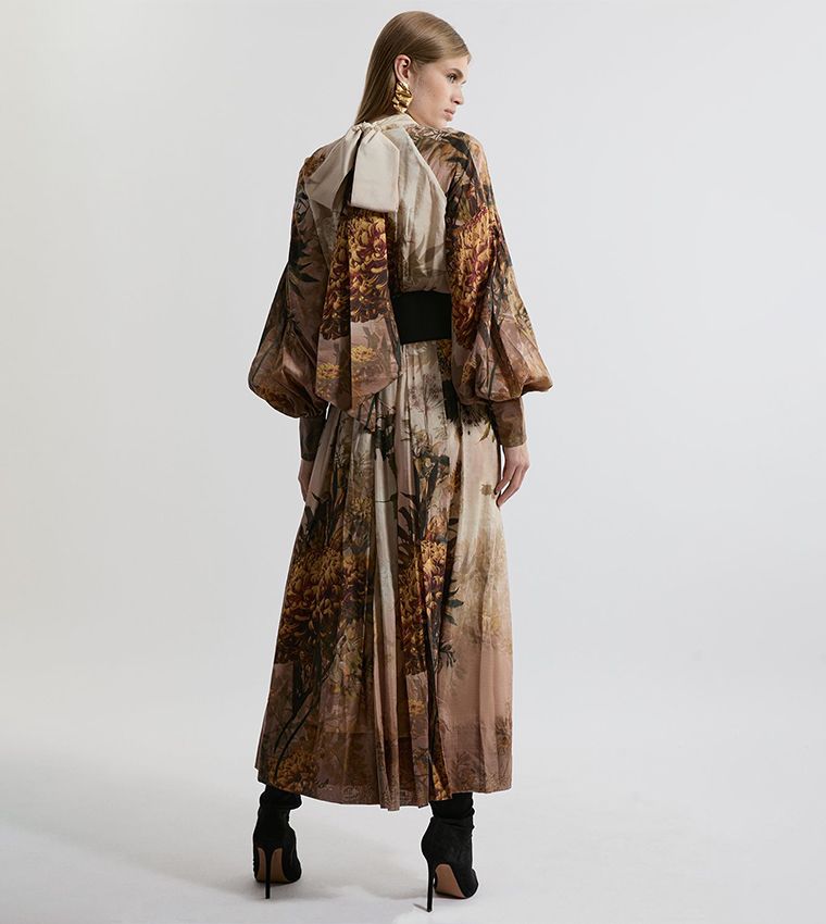 Lydia Millen Petite Silk Border Print Belted Maxi Dress