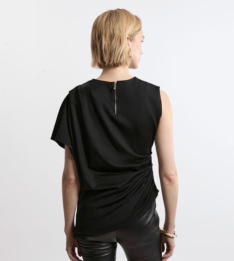 Petite Tailored Ponte Asymmetric Drape Top