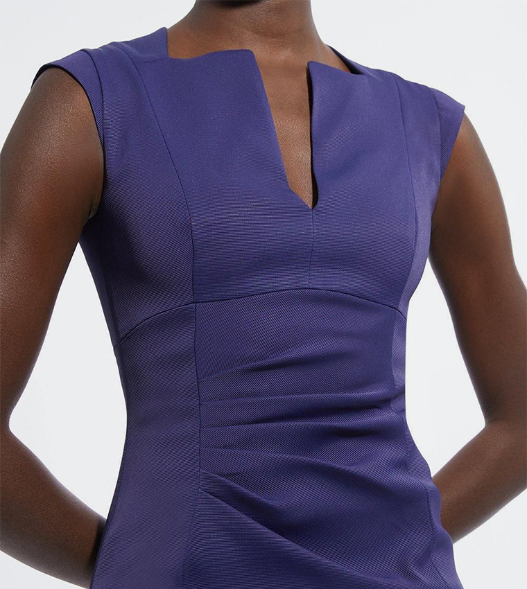 Italian Structured Rib Envelope Neck Pencil Midi Dress