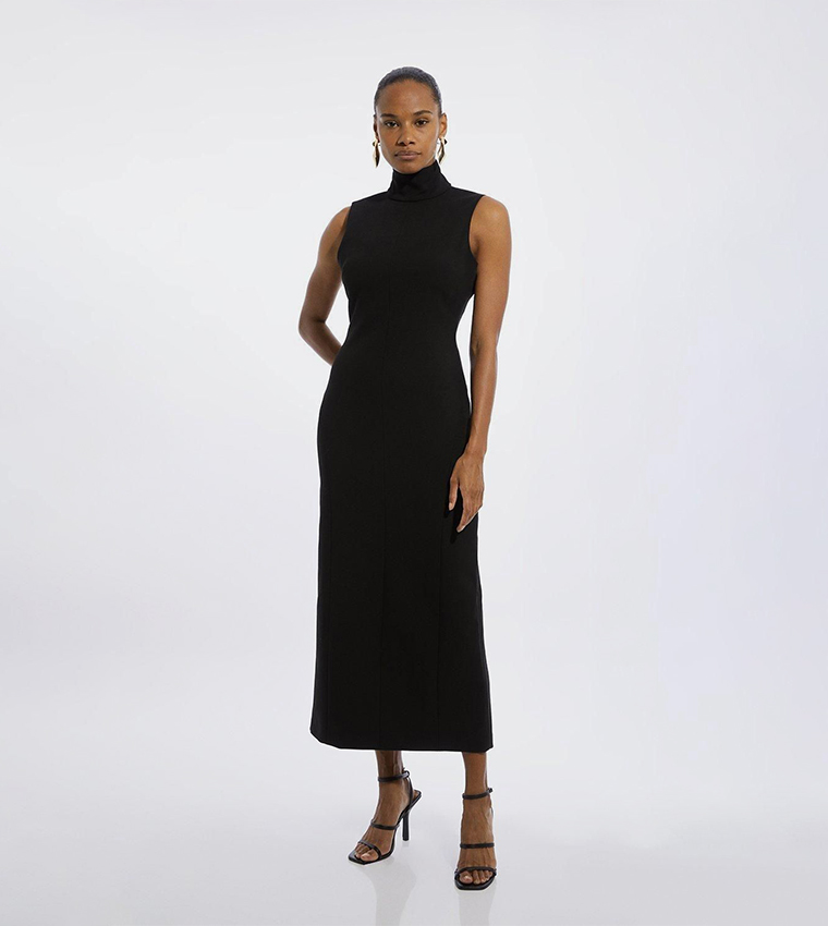 Buy Karen Millen Stretch High Neck Seamed Midi Dress In Black