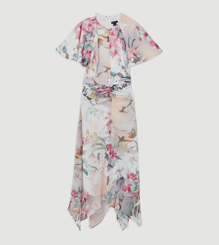 Buy Karen Millen Georgette Floral Print Belted Woven Midi