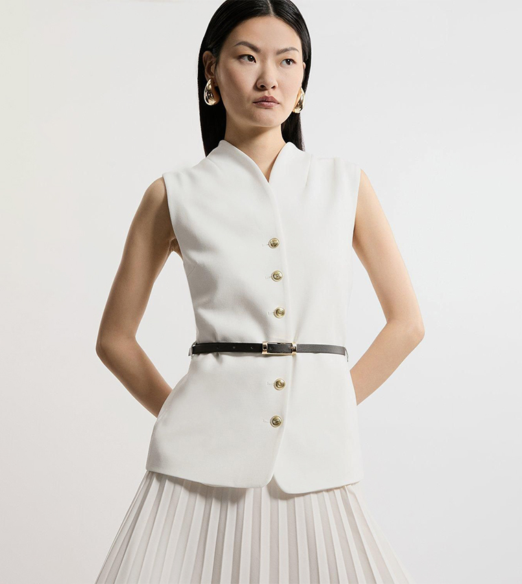 Stretch Fluid Belted Pleated Flared Maxi Dress