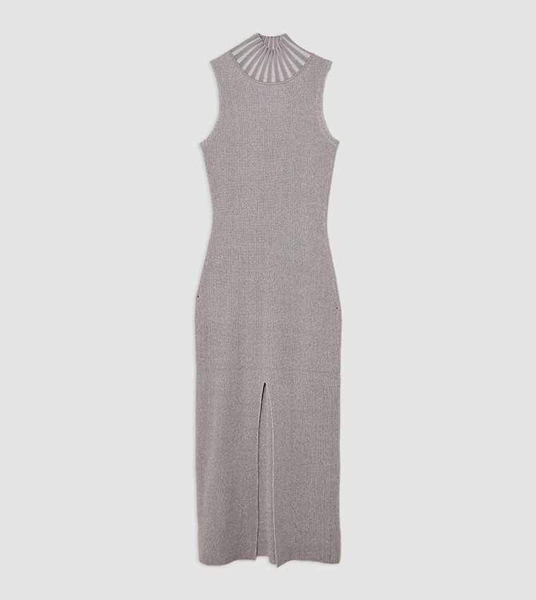 Buy Karen Millen Marled Knitted Look Column Maxi Dress In Grey