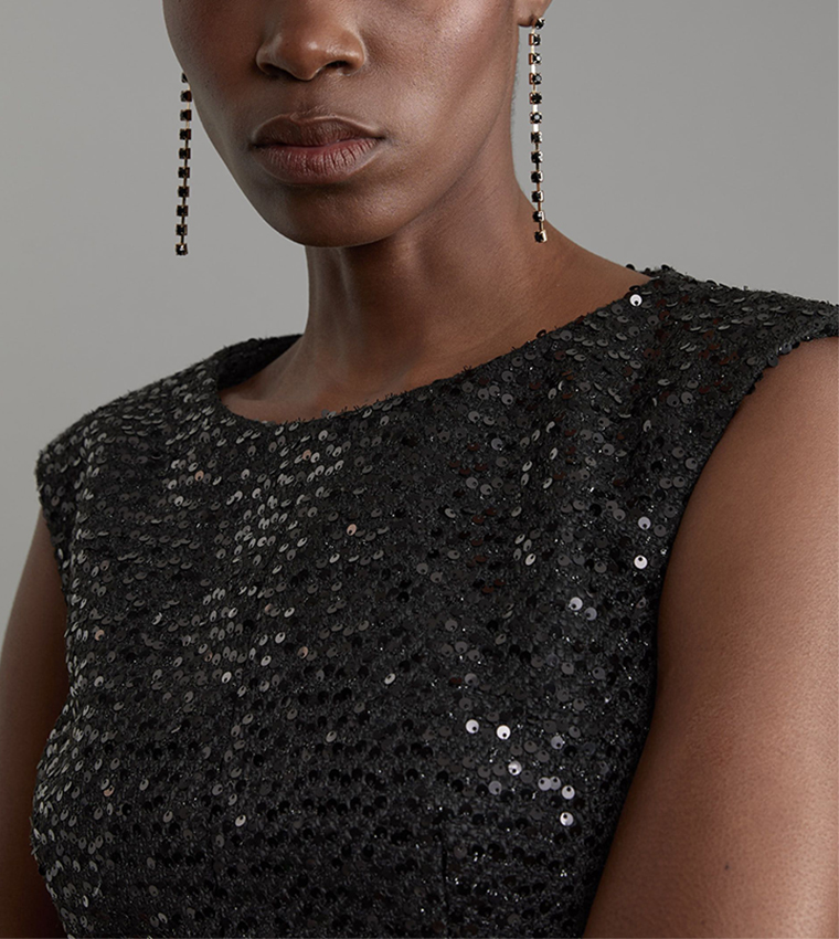 Buy Karen Millen Tailored Sequined Tweed Drop Waist Midi Dress In Black |  6thstreet Oman