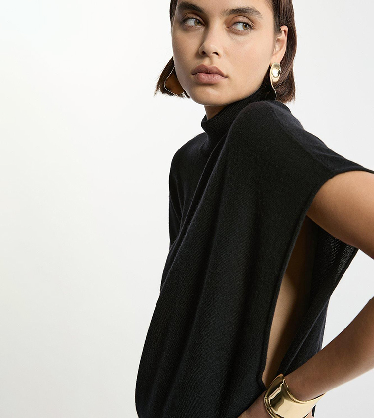Blend Knit Asymmetric Roll Neck Sweater