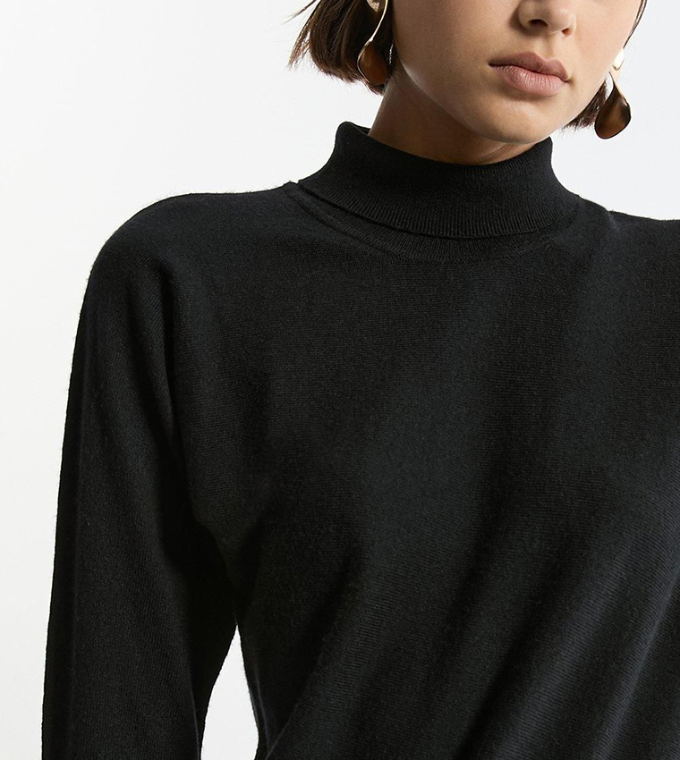 Blend Knit Asymmetric Roll Neck Sweater