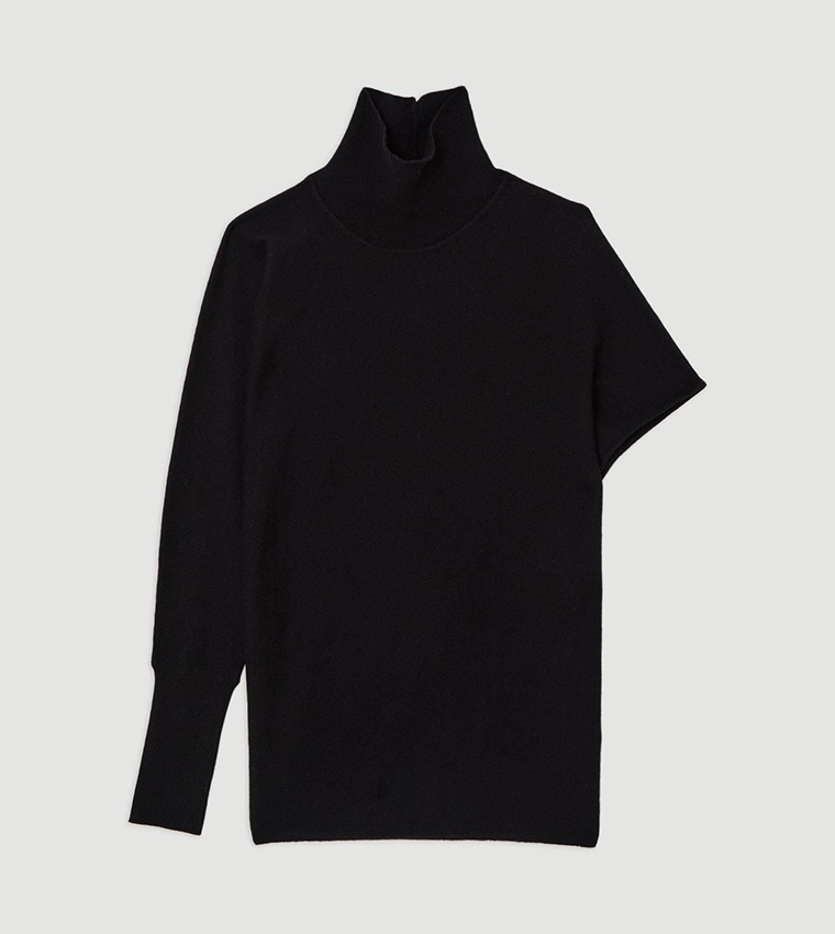 Blend Knit Asymmetric Roll Neck Sweater