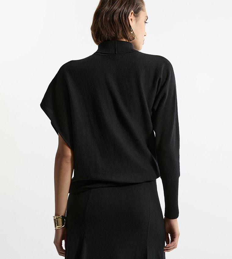 Blend Knit Asymmetric Roll Neck Sweater