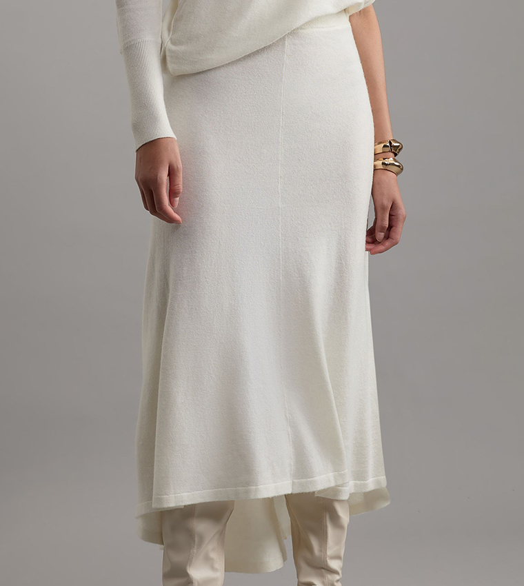 Wool Blend Knit High Low Midi Skirt