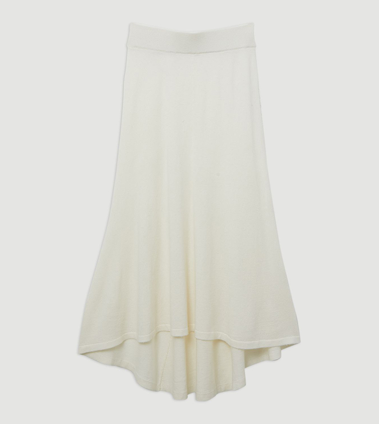 Wool Blend Knit High Low Midi Skirt