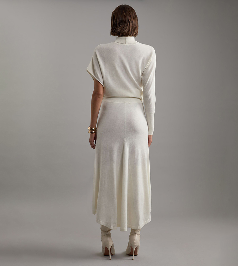 Wool Blend Knit High Low Midi Skirt