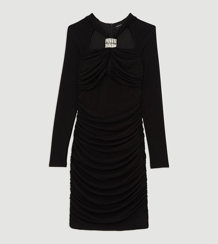 Crystal Embellished Draped Mini Dress