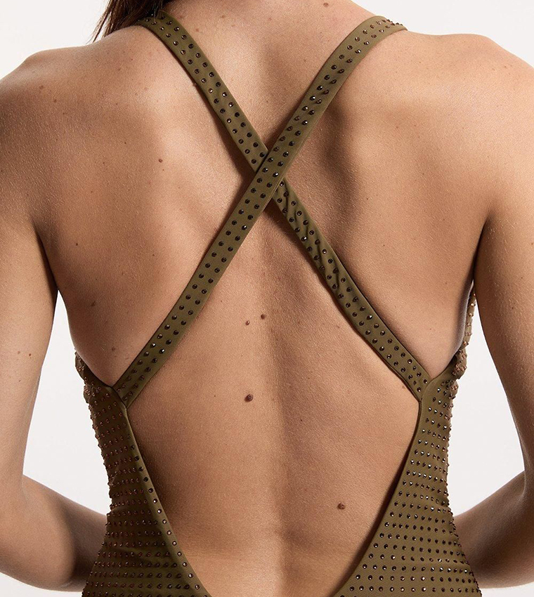 Embellished Plunge Swimsuit