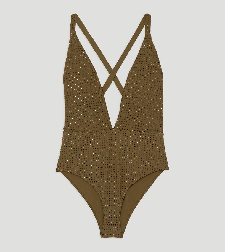 Embellished Plunge Swimsuit
