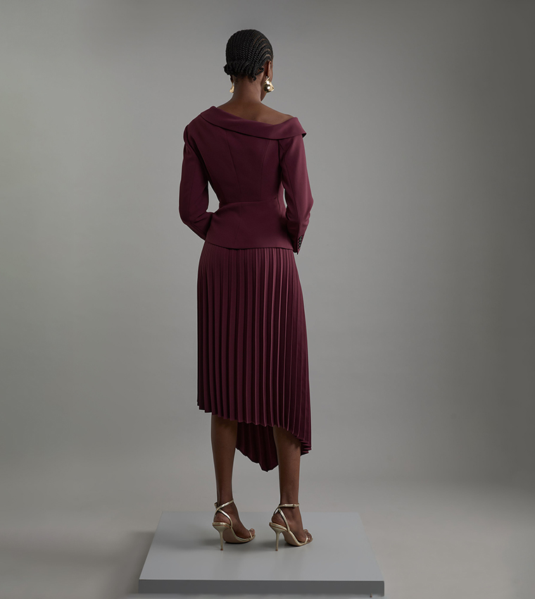 navy blue dress for baby girl Buy Karen Millen Tailored Crepe Asymmetric Pleated Midi Dress In COBALT main image 0