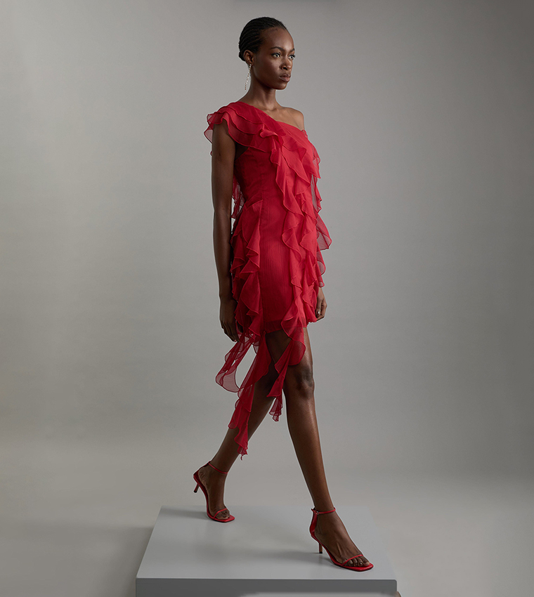 open lace back dress Karen Millen Orange Ruffle Sleeve Bodycon Dress!  TheClothingRental