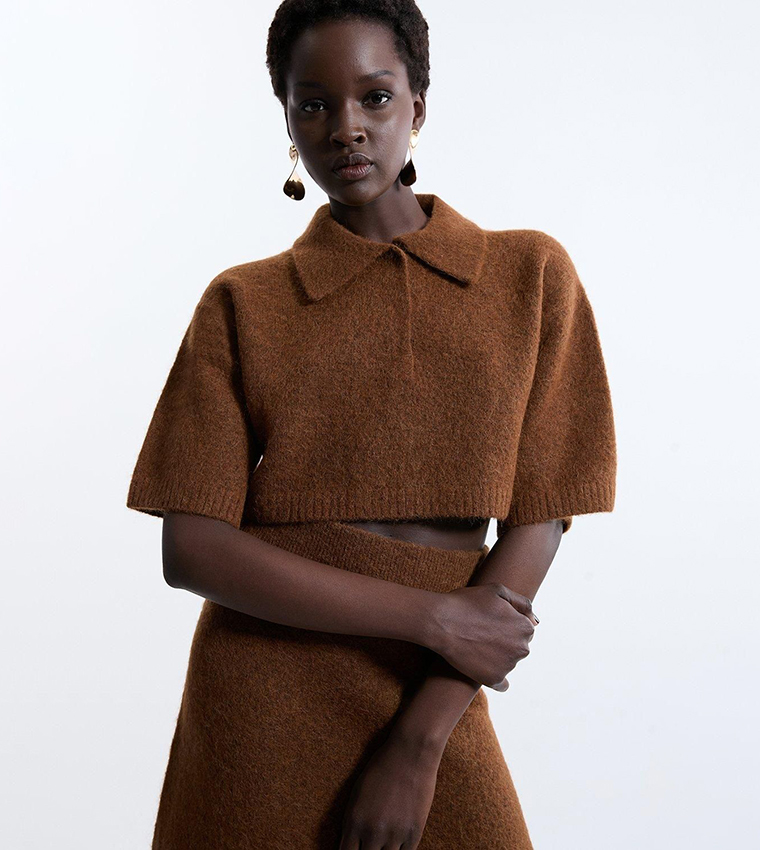 Alpaca Wool Collared Fluffy Knit Top