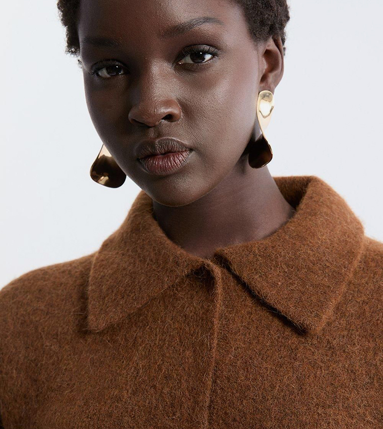 Alpaca Wool Collared Fluffy Knit Top