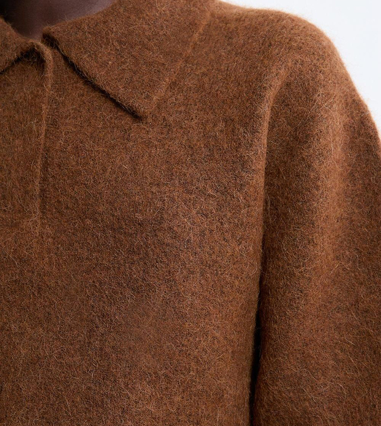 Alpaca Wool Collared Fluffy Knit Top