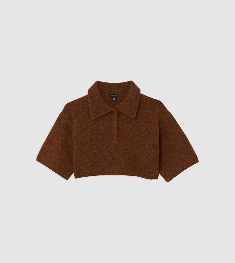 Alpaca Wool Collared Fluffy Knit Top