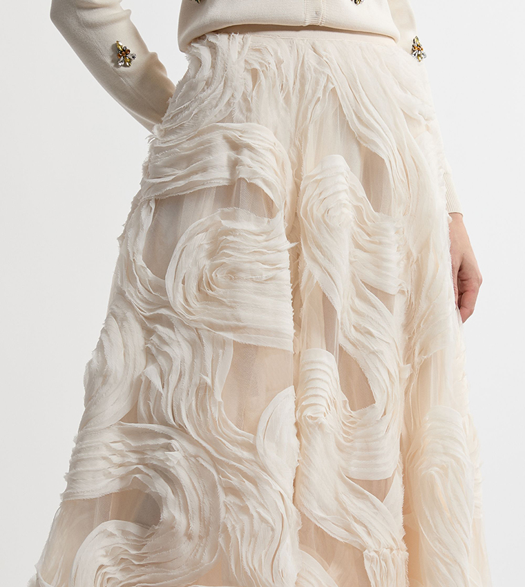 Tall Textured Ruffle Midaxi Woven Prom Skirt