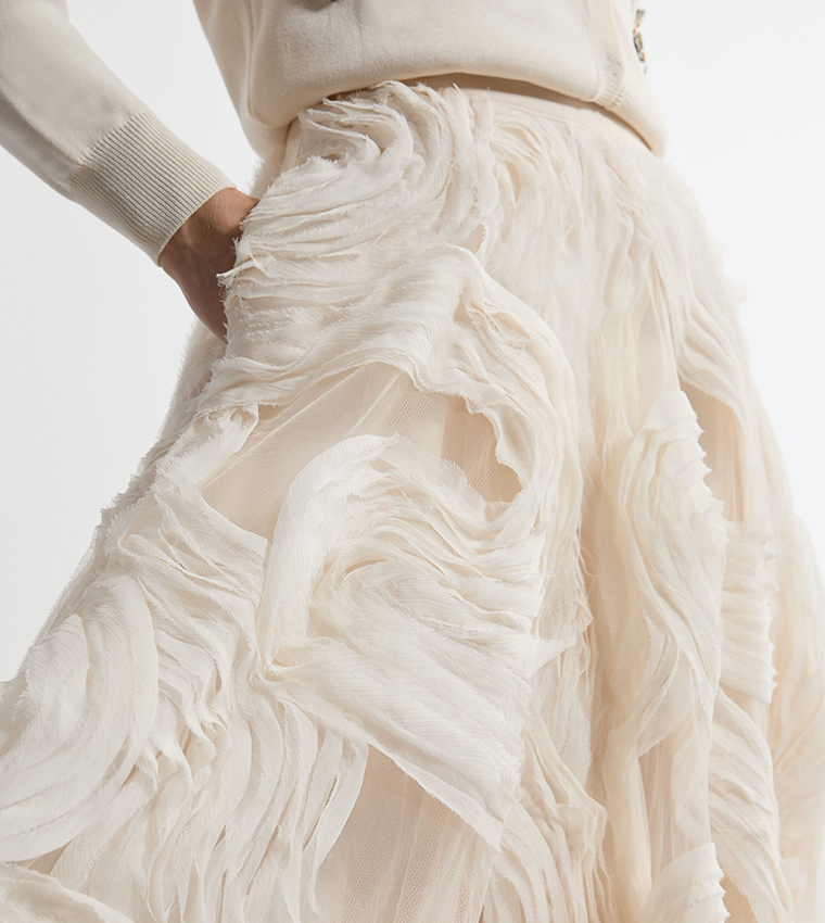 Tall Textured Ruffle Midaxi Woven Prom Skirt